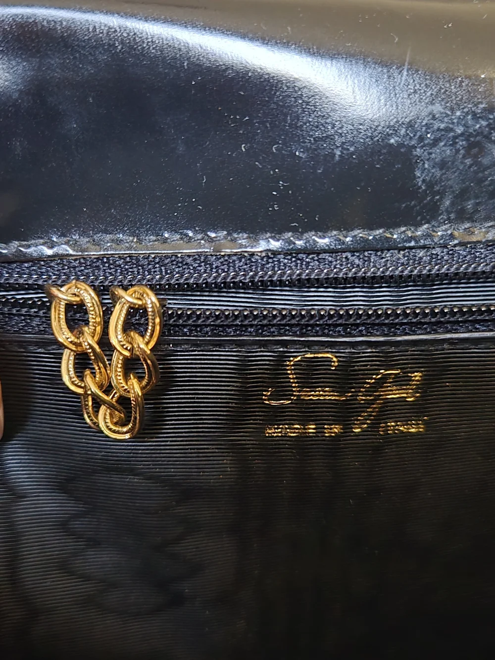 Black Patent Leather Clutch with Gold Lock